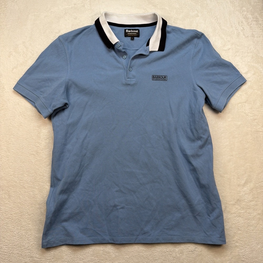Barbour International Polo Shirt Mens XL Blue Short Sleeve Logo Casual Cotton
